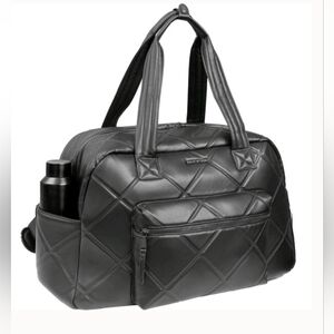 NWT MaxStudio 20" Large Double Diamond Quilted Weekender - Black Vegan Leather